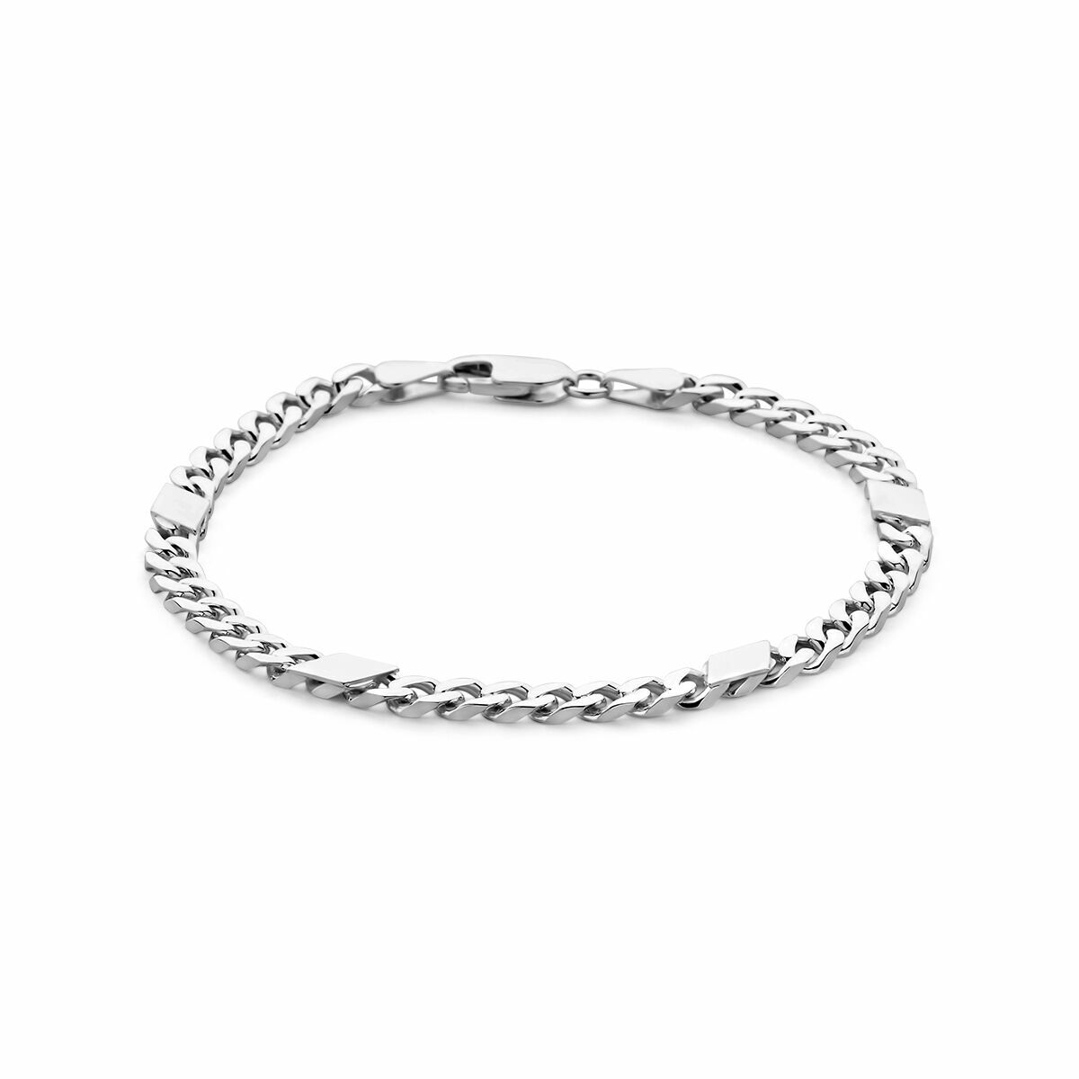 Zilveren gourmette armband van 21 cm met geslepen tussenstukken van 5,1 mm.