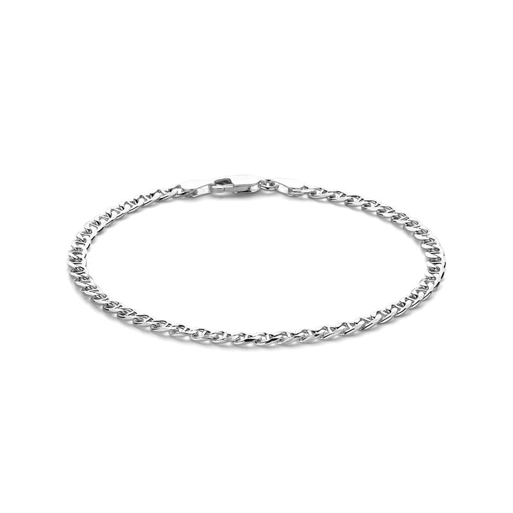 De Van der Kooij Collectie armband gourmette met balkje 3,8 mm 21 cm in zilver wit is elegant weergegeven op een effen witte achtergrond.