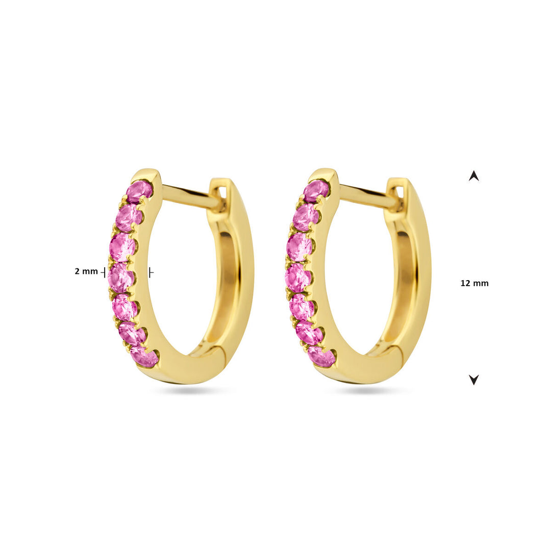 klapoorringen roze saffier 12 mm 14K geelgoud