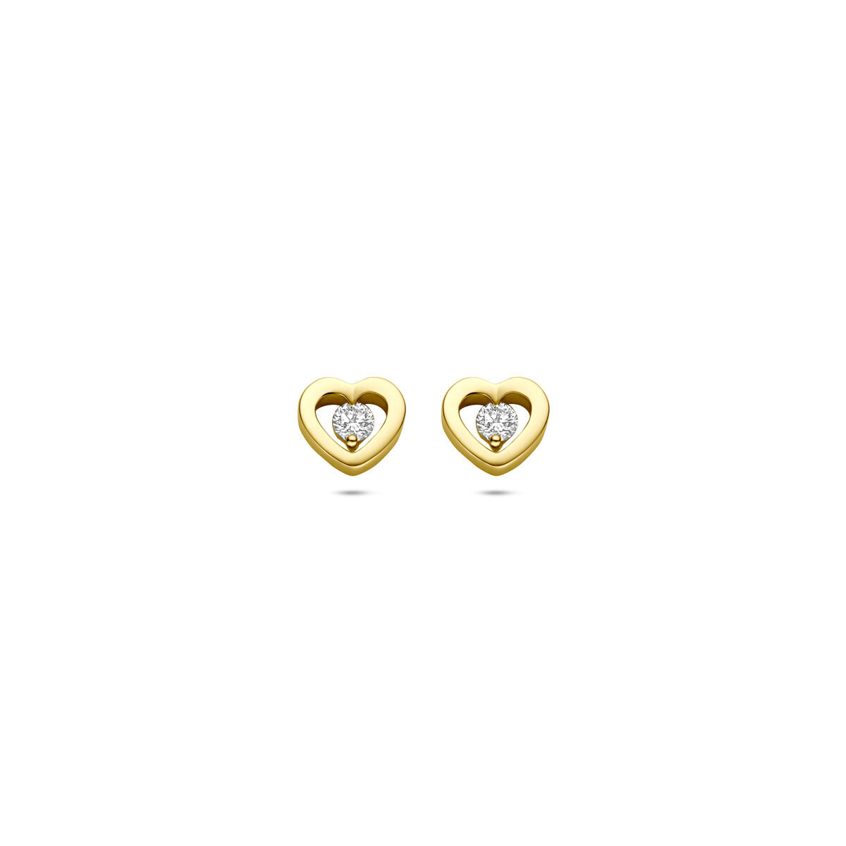Gouden oorknopjes met hartje en diamant – 14k geelgoud