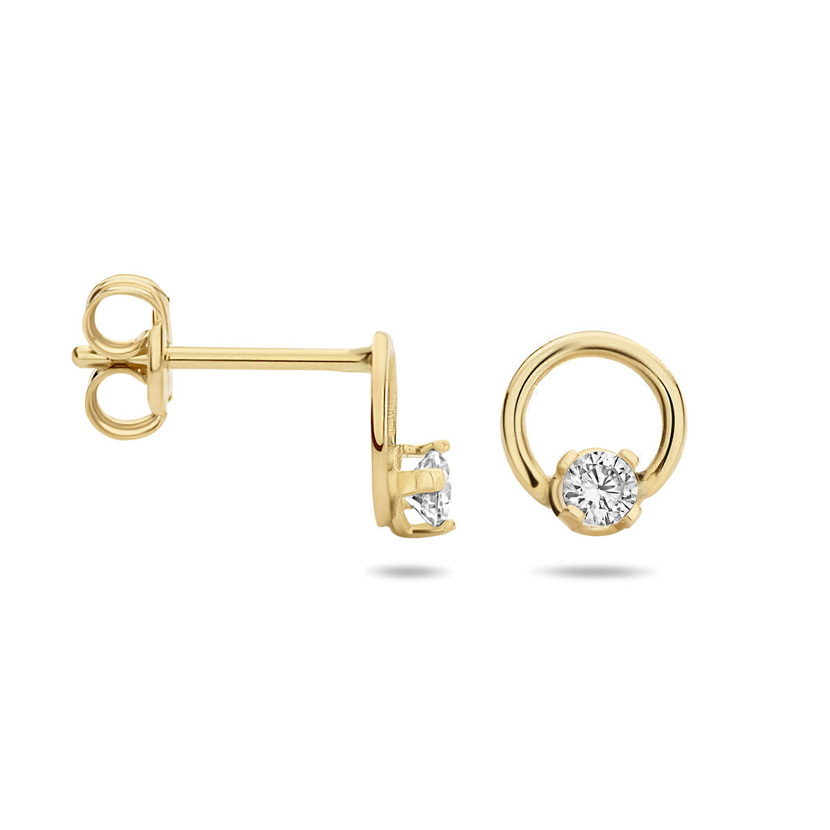 ear studs round zirconia 14K yellow gold