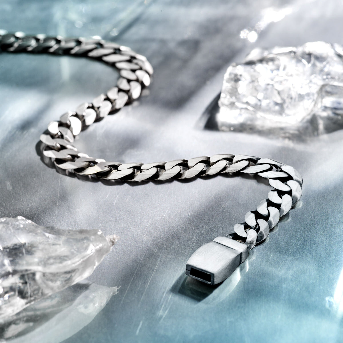 bracelet gourmette 8-sided cut 8.2 mm silver oxidized