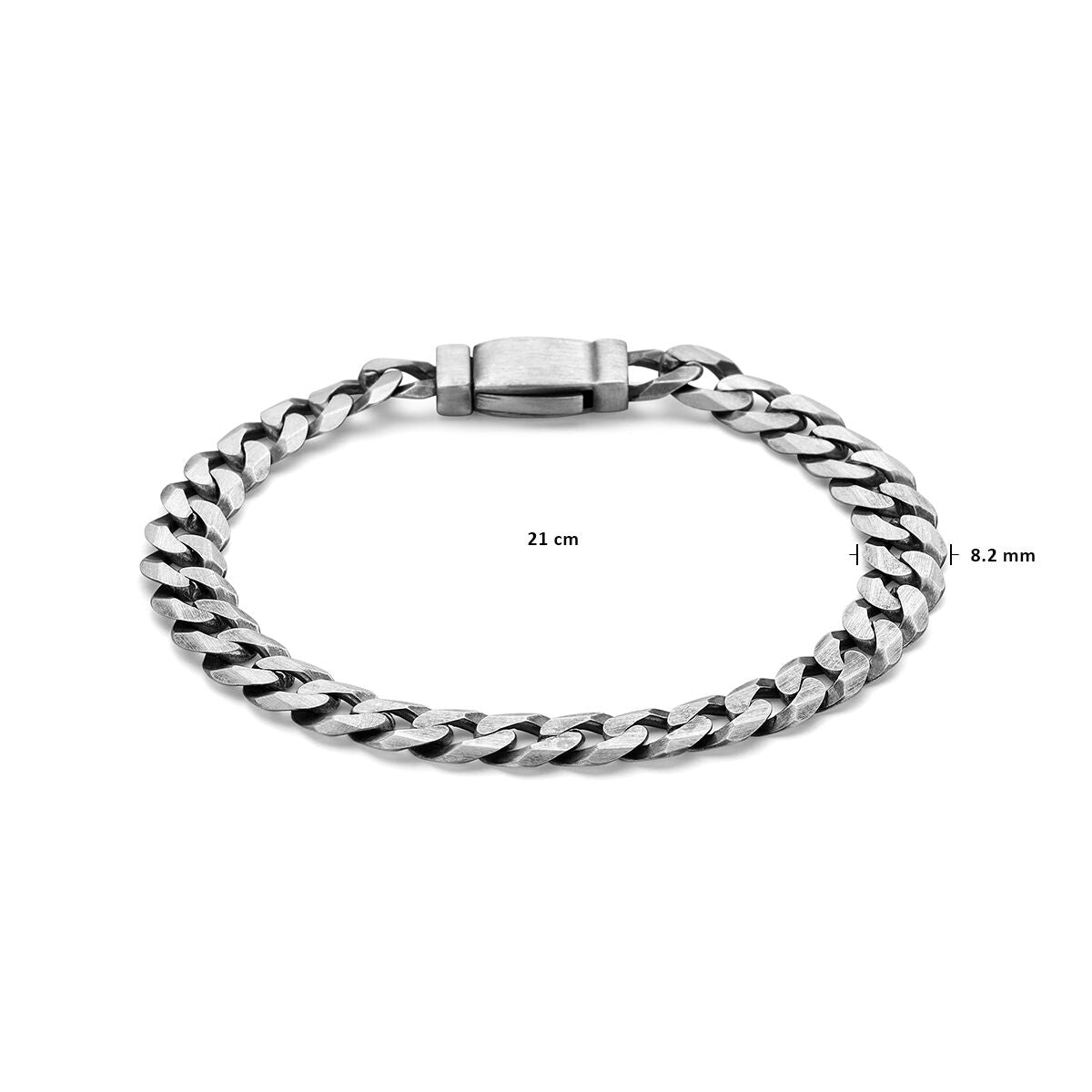 bracelet gourmette 8-sided cut 8.2 mm silver oxidized
