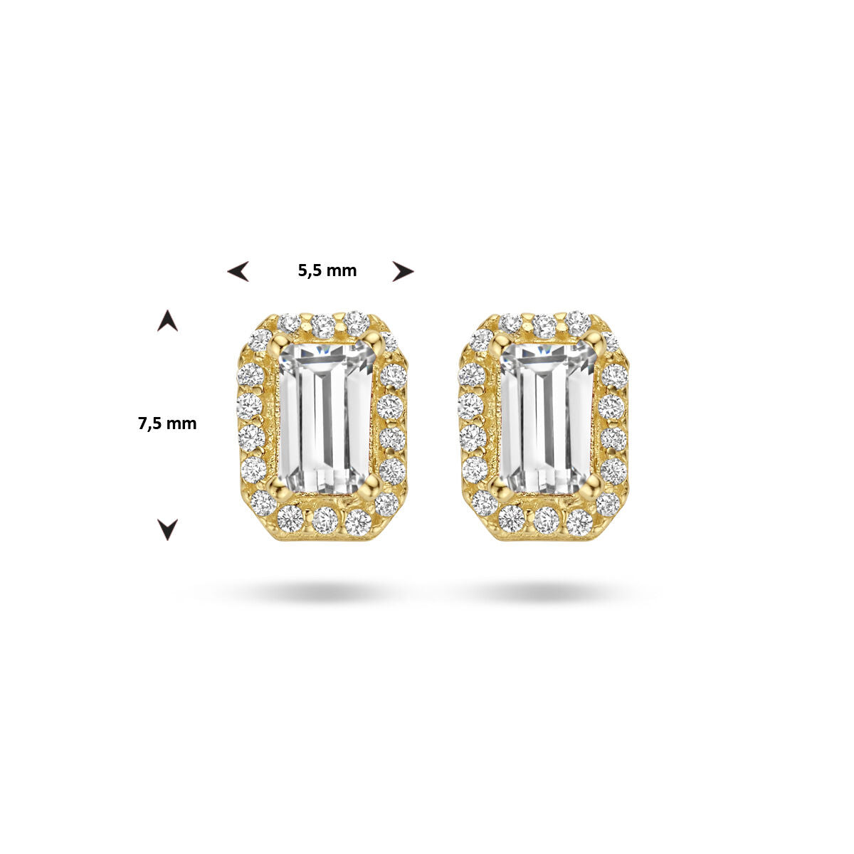oorknoppen zirkonia halo 14K geelgoud