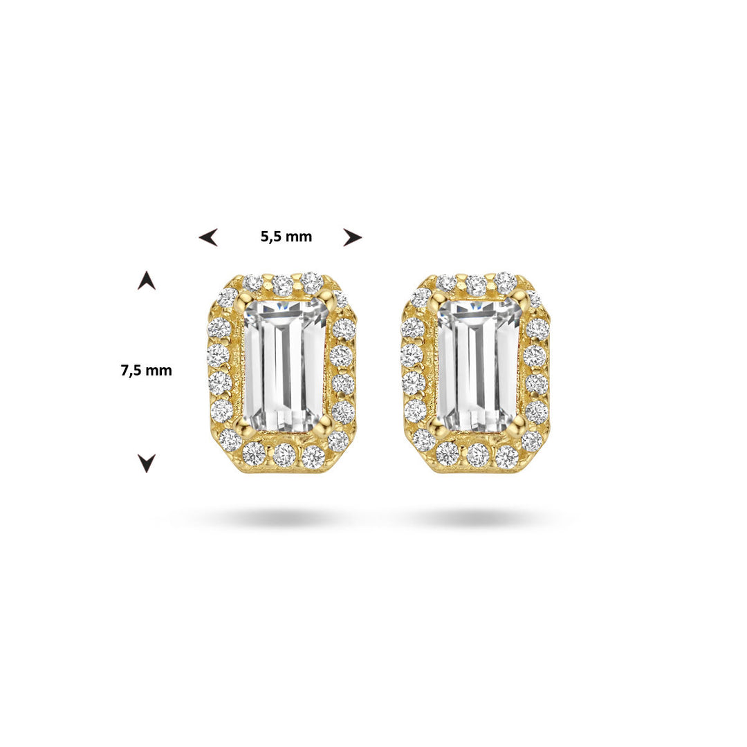ear studs zirconia halo 14K yellow gold