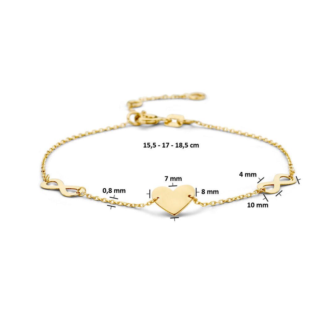 Gold bracelet ladies heart and infinity 14K