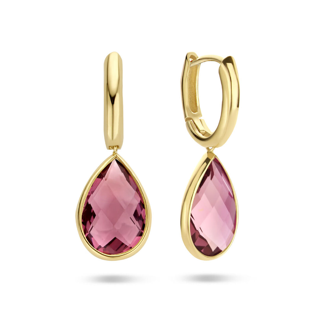 drop earrings rhodolite quartz 14K yellow gold