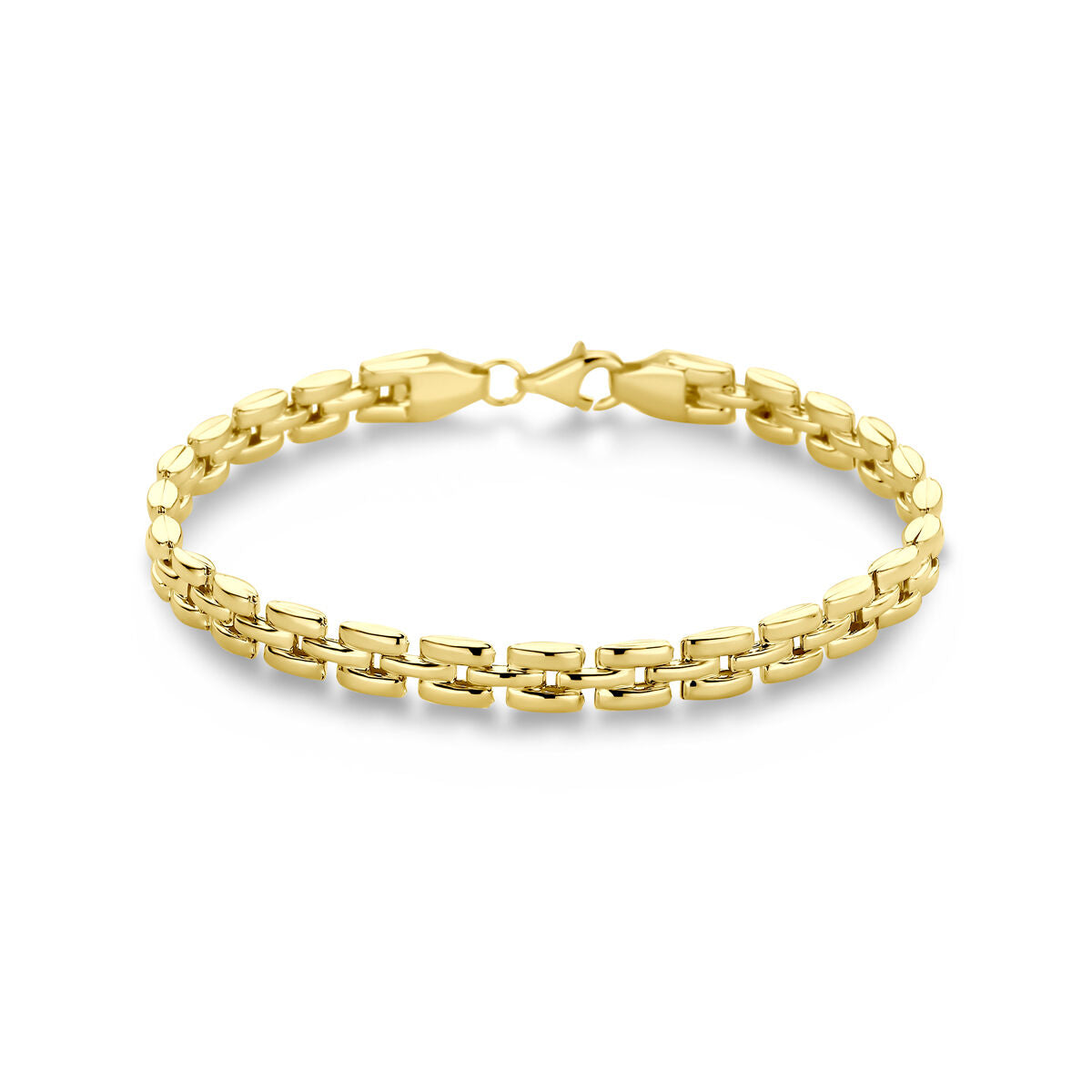 Armband van 14K geelgoud met een panterlinkdesign, 5,3 mm breed en 19 cm lang.
