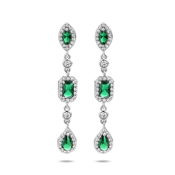 earrings white and green zirconia silver rhodium plated