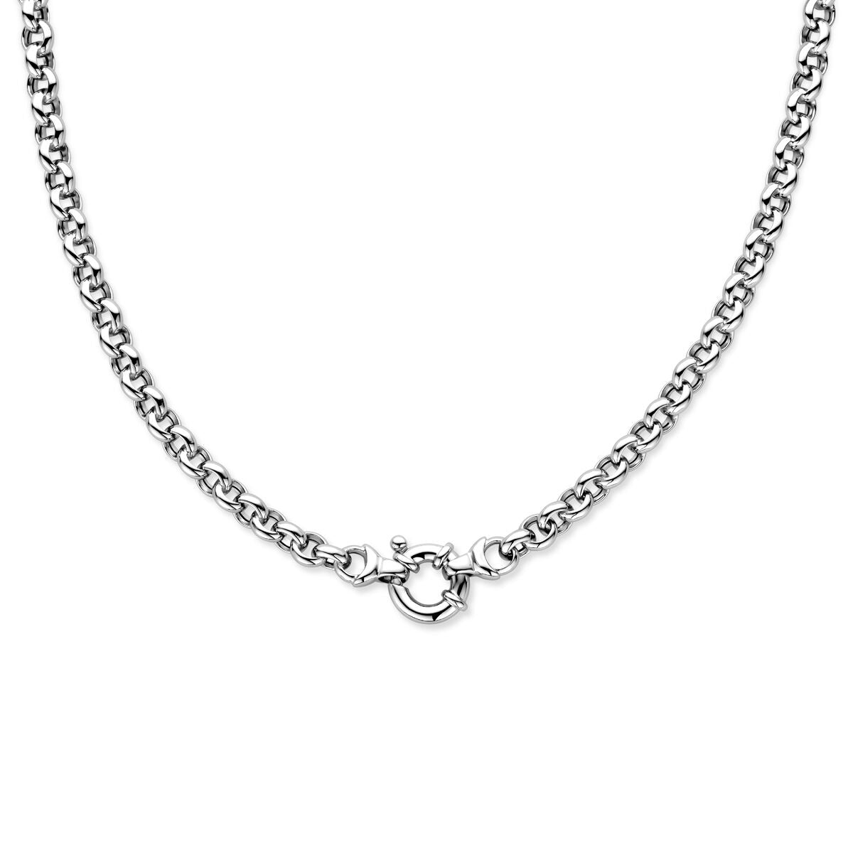 Zilveren collier van 7 mm met jasseron schakels en een groot gerhodineerd springslot.