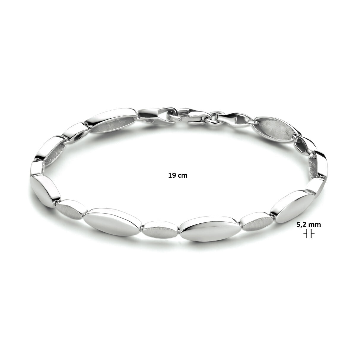 bracelet 5.2 mm 19 cm poly/matt silver rhodium plated