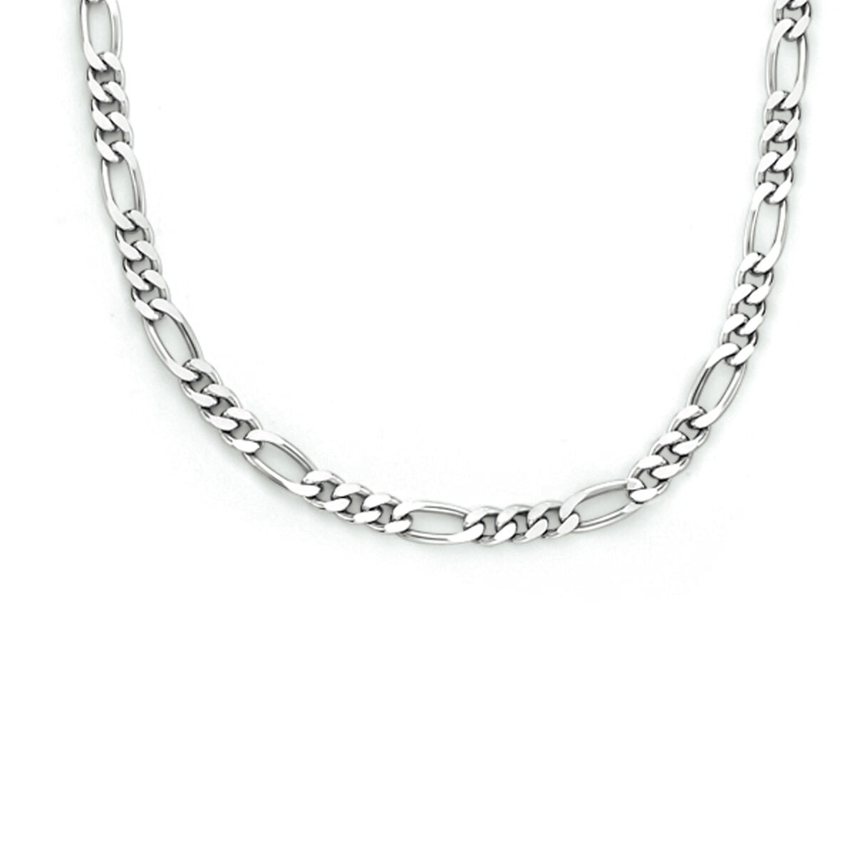 Een close-up van het Van der Kooij Collectie collier figaro 2,2 mm zilver gerhodineerd, met klassieke afwisselende schakels in 925 zilver met rhodium afwerking, weergegeven op een effen witte achtergrond.