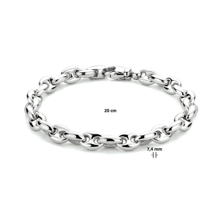 armband koffieboon 7,4 mm 20 cm zilver gerhodineerd