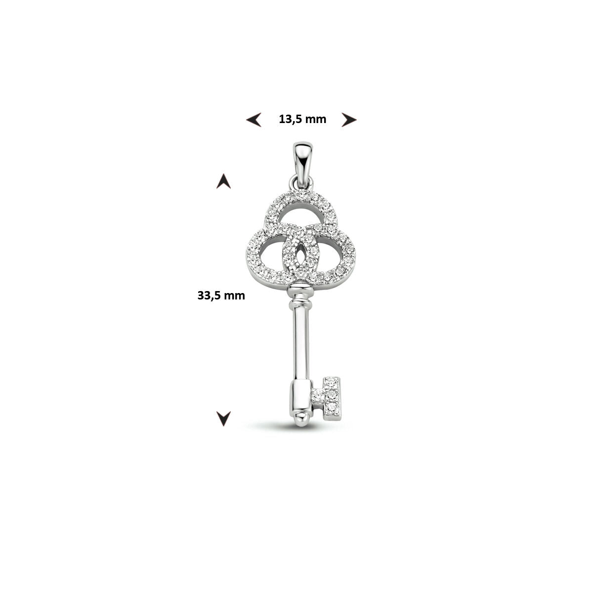 pendant key zirconia silver rhodium plated