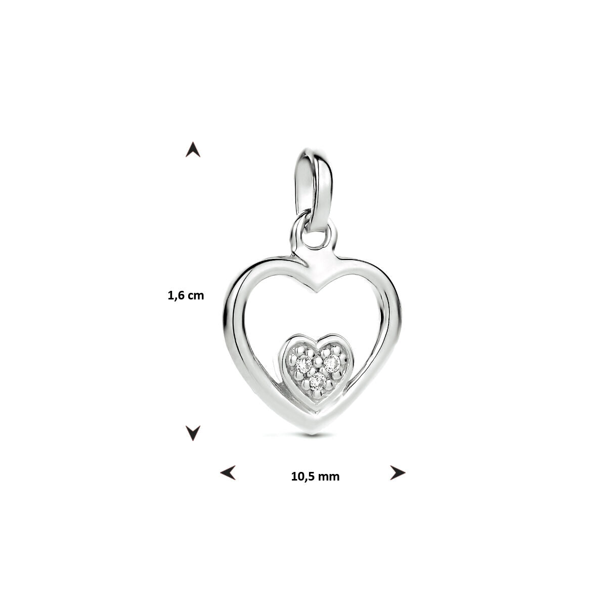 pendant heart zirconia silver rhodium plated