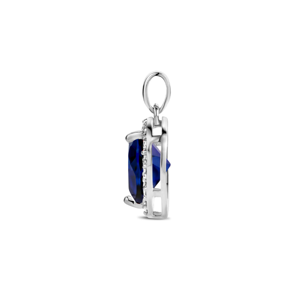 pendant heart synth. sapphire and zirconia halo silver rhodium plated