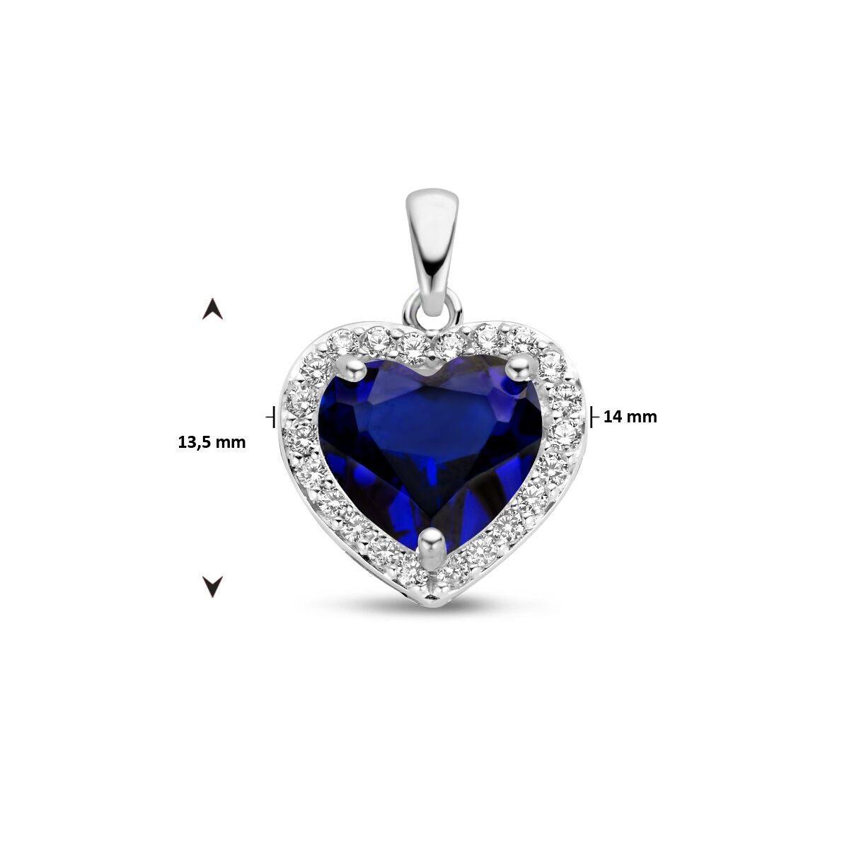 pendant heart synth. sapphire and zirconia halo silver rhodium plated