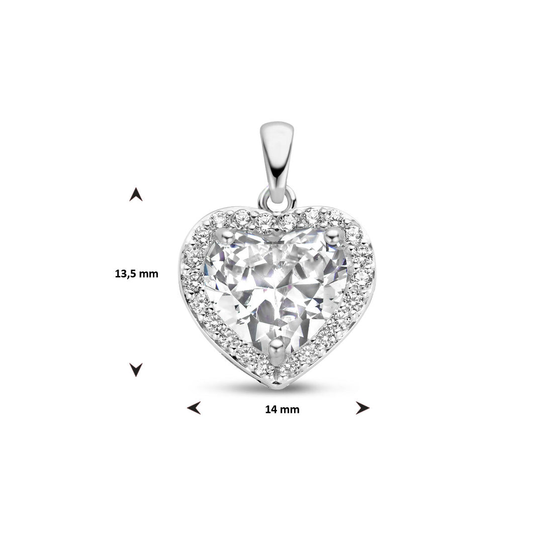 pendant heart zirconia halo silver rhodium plated