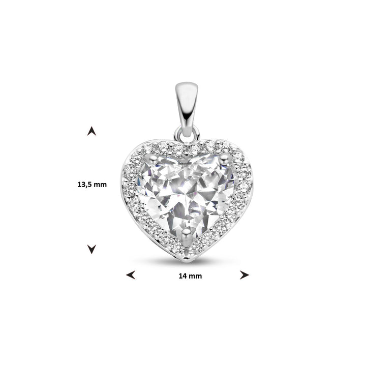 pendant heart zirconia halo silver rhodium plated