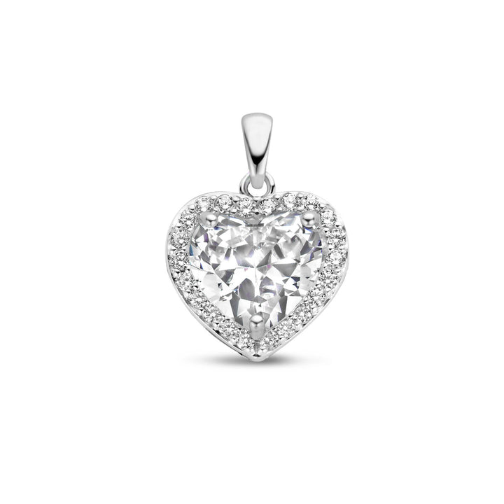 pendant heart zirconia halo silver rhodium plated