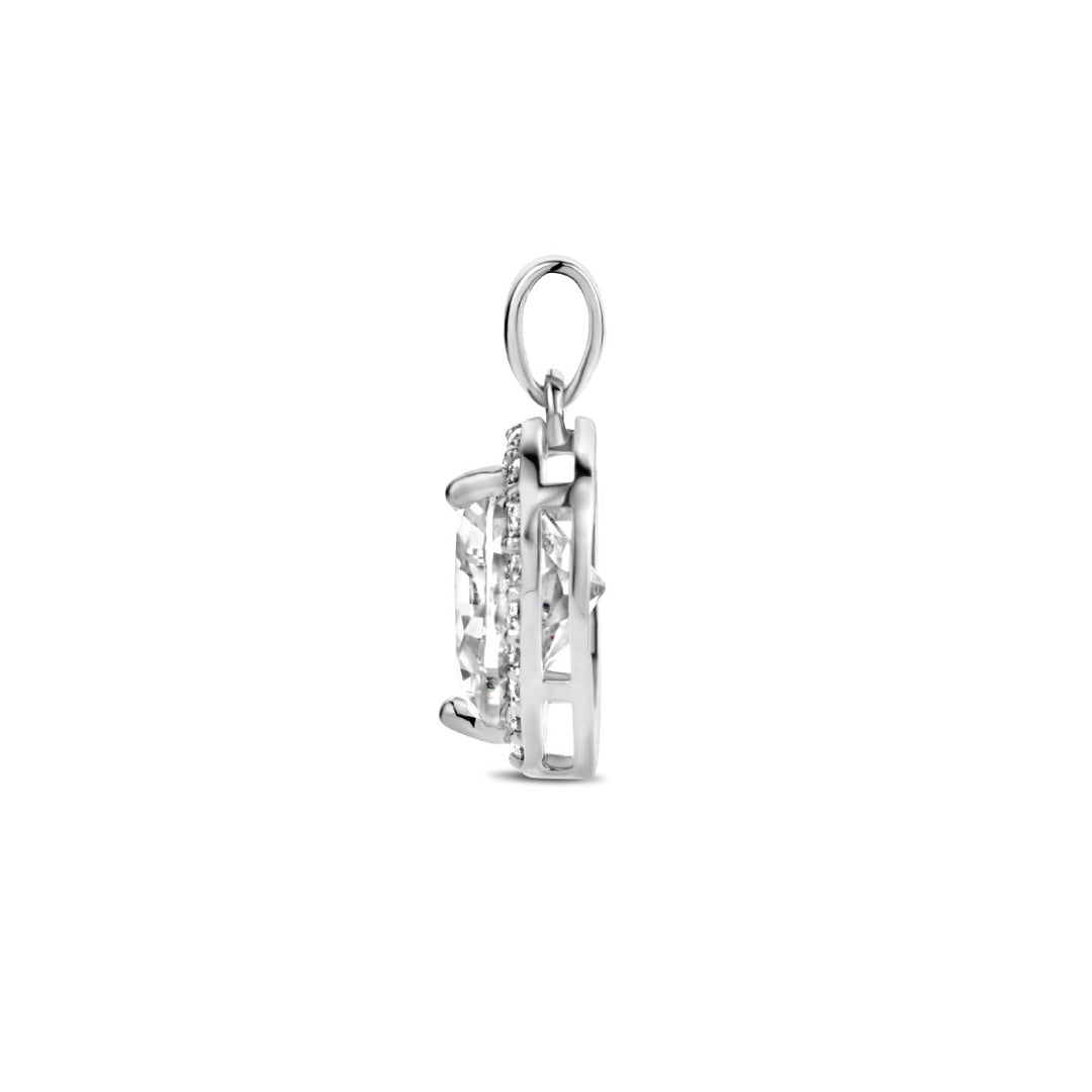 pendant heart zirconia halo silver rhodium plated