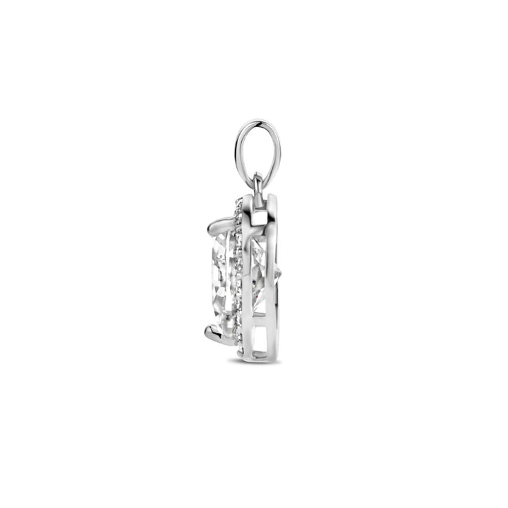 pendant heart zirconia halo silver rhodium plated