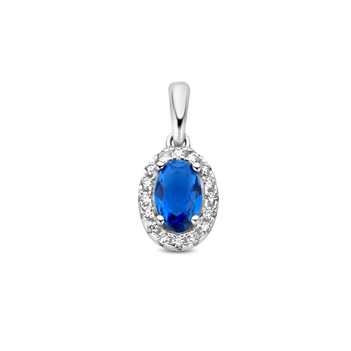 pendant zirconia sapphire halo silver rhodium plated