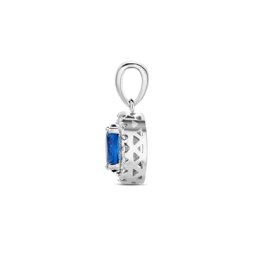pendant zirconia sapphire halo silver rhodium plated