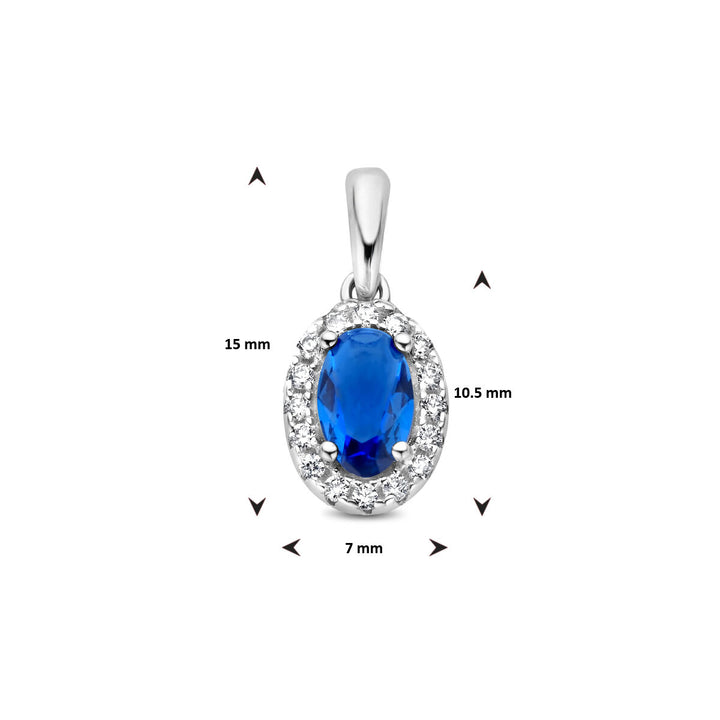 pendant zirconia sapphire halo silver rhodium plated