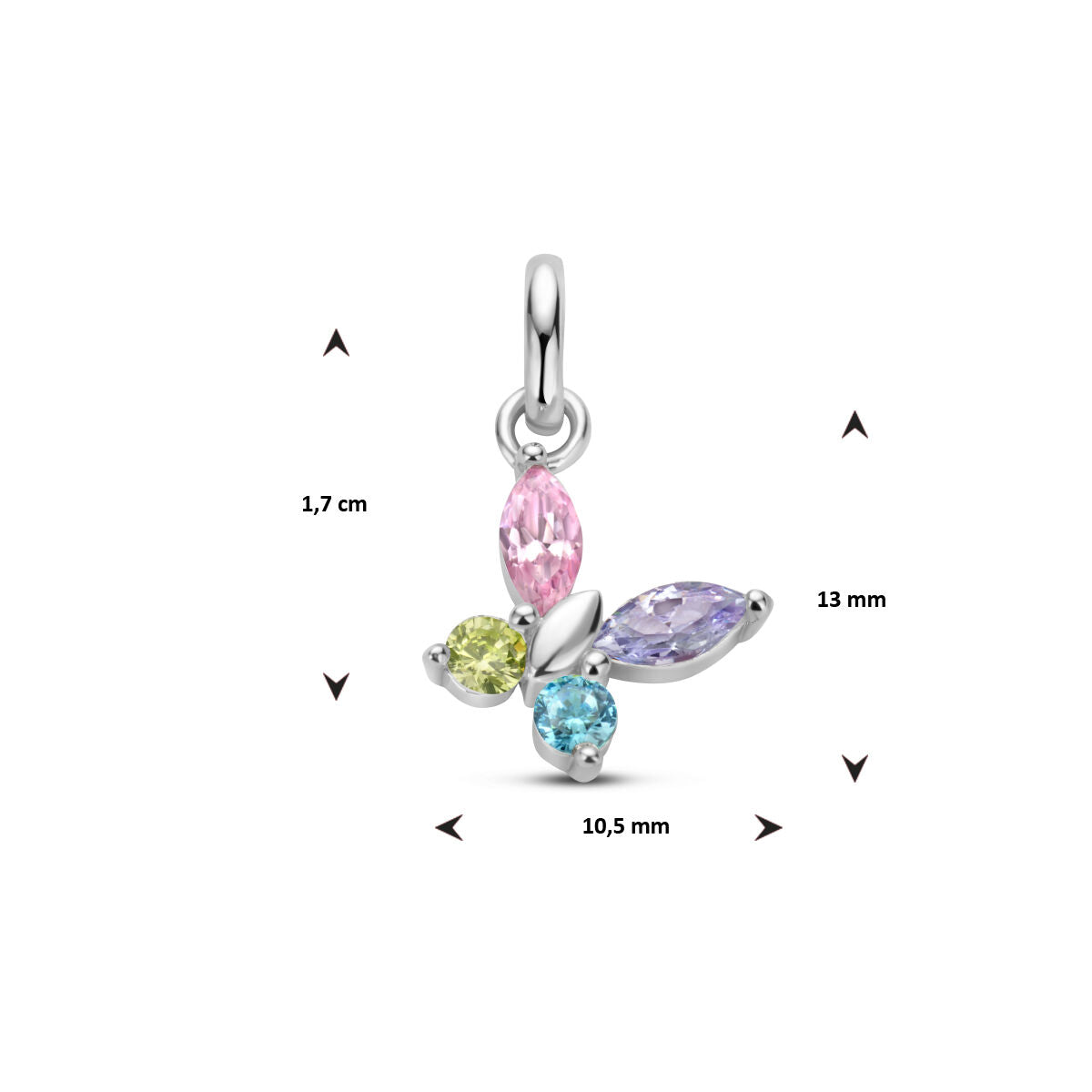 pendant butterfly multiple colors zirconia silver rhodium plated