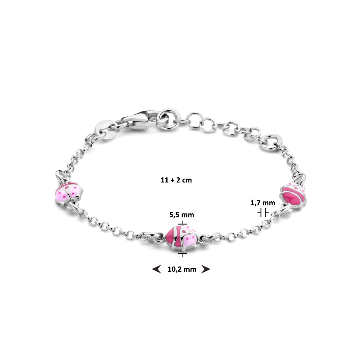 armband lieveheersbeestje 11 + 2 cm zilver gerhodineerd