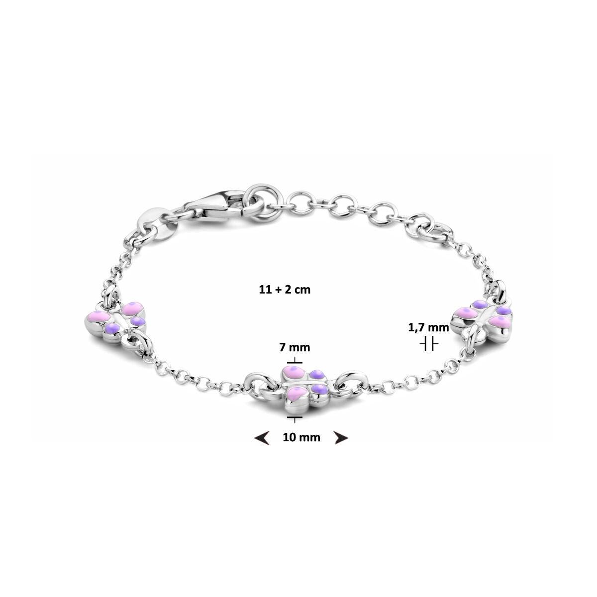 armband vlinders 11 + 2 cm zilver gerhodineerd
