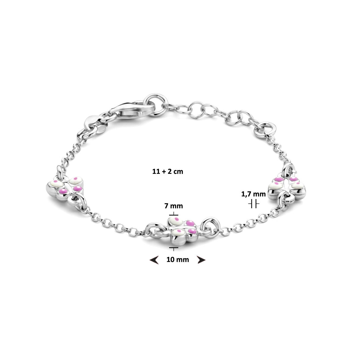 armband vlinders 11 + 2 cm zilver gerhodineerd