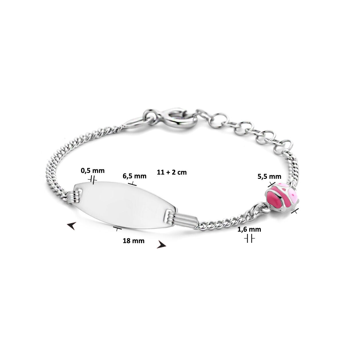 graveerarmband lieveheersbeestje plaat 6,5 mm 11 + 2 cm zilver gerhodineerd