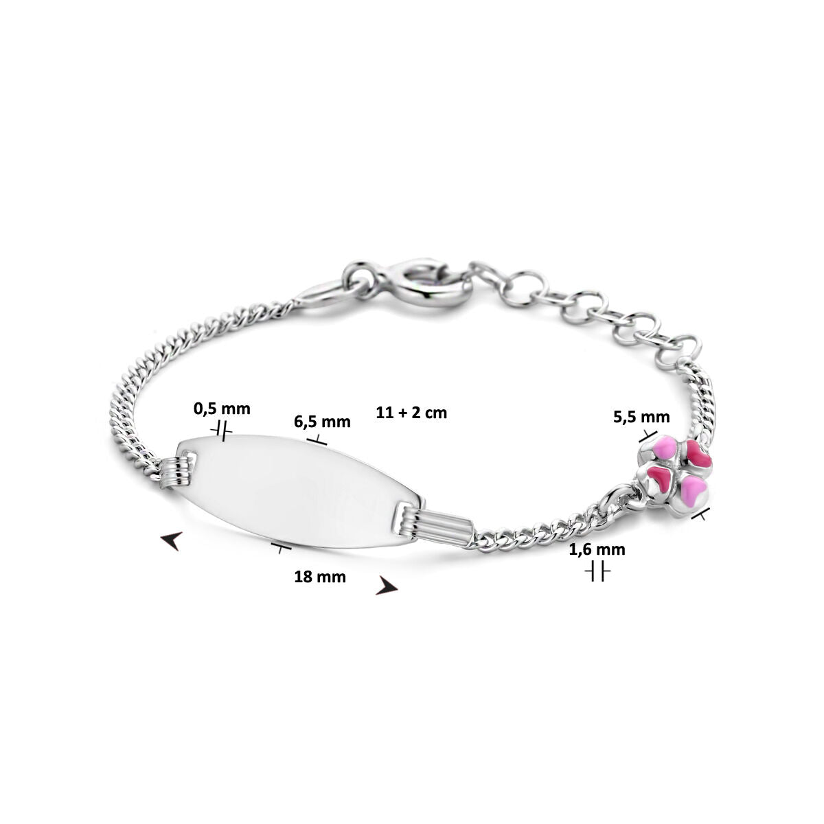 engraving bracelet clover plate 6.5 mm 11 + 2 cm silver rhodium plated