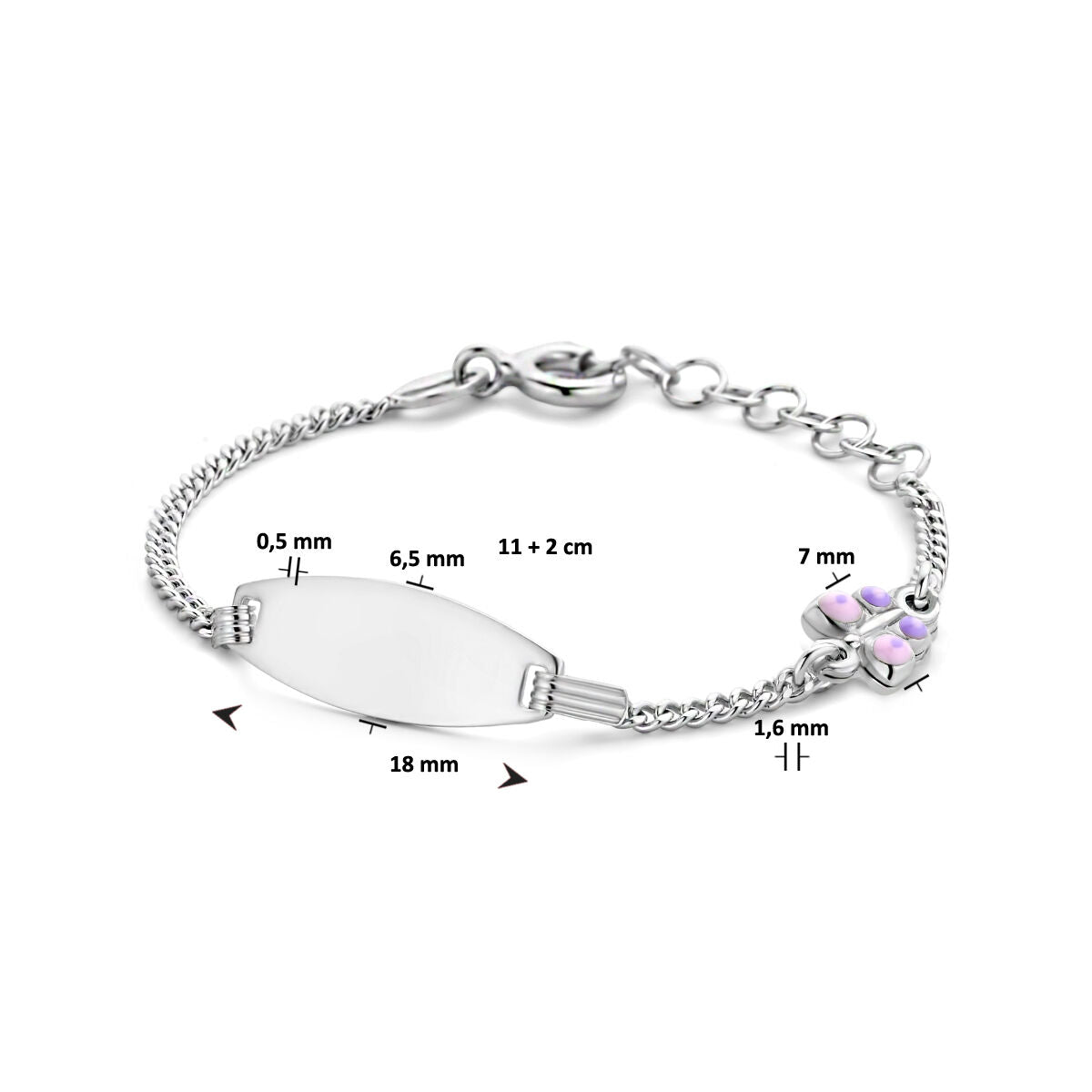 graveerarmband vlinder plaat 6,5 mm 11 + 2 cm zilver gerhodineerd