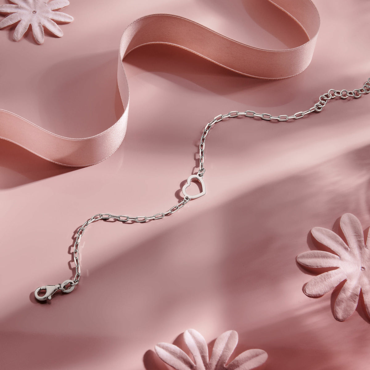 bracelet heart 16 + 3 cm silver rhodium plated
