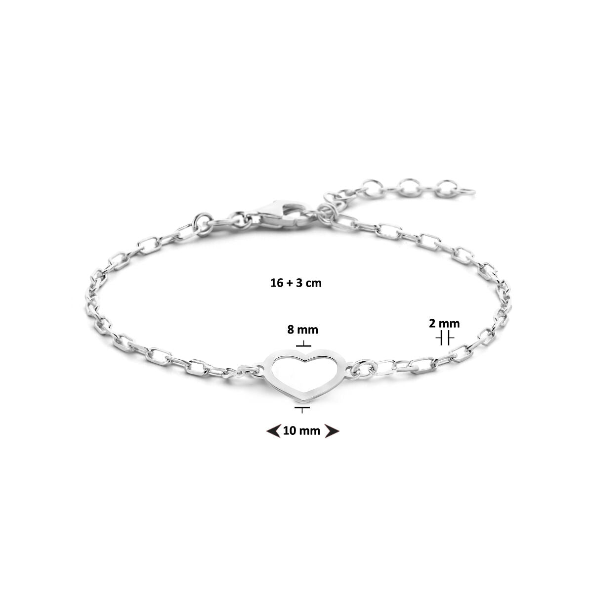 bracelet heart 16 + 3 cm silver rhodium plated