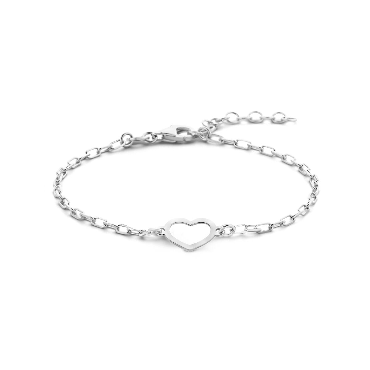 Zilveren gerhodineerde armband met een hartvormige hanger en een verstelbare sluiting van 16 + 3 cm.