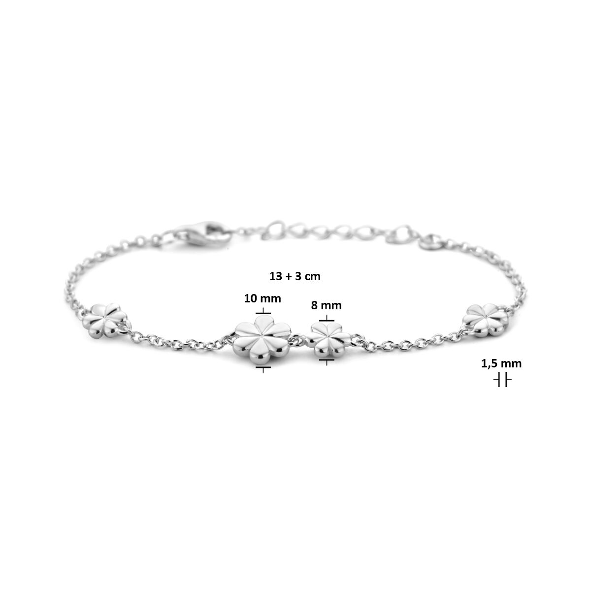 armband bloemen 13 + 3 cm zilver gerhodineerd