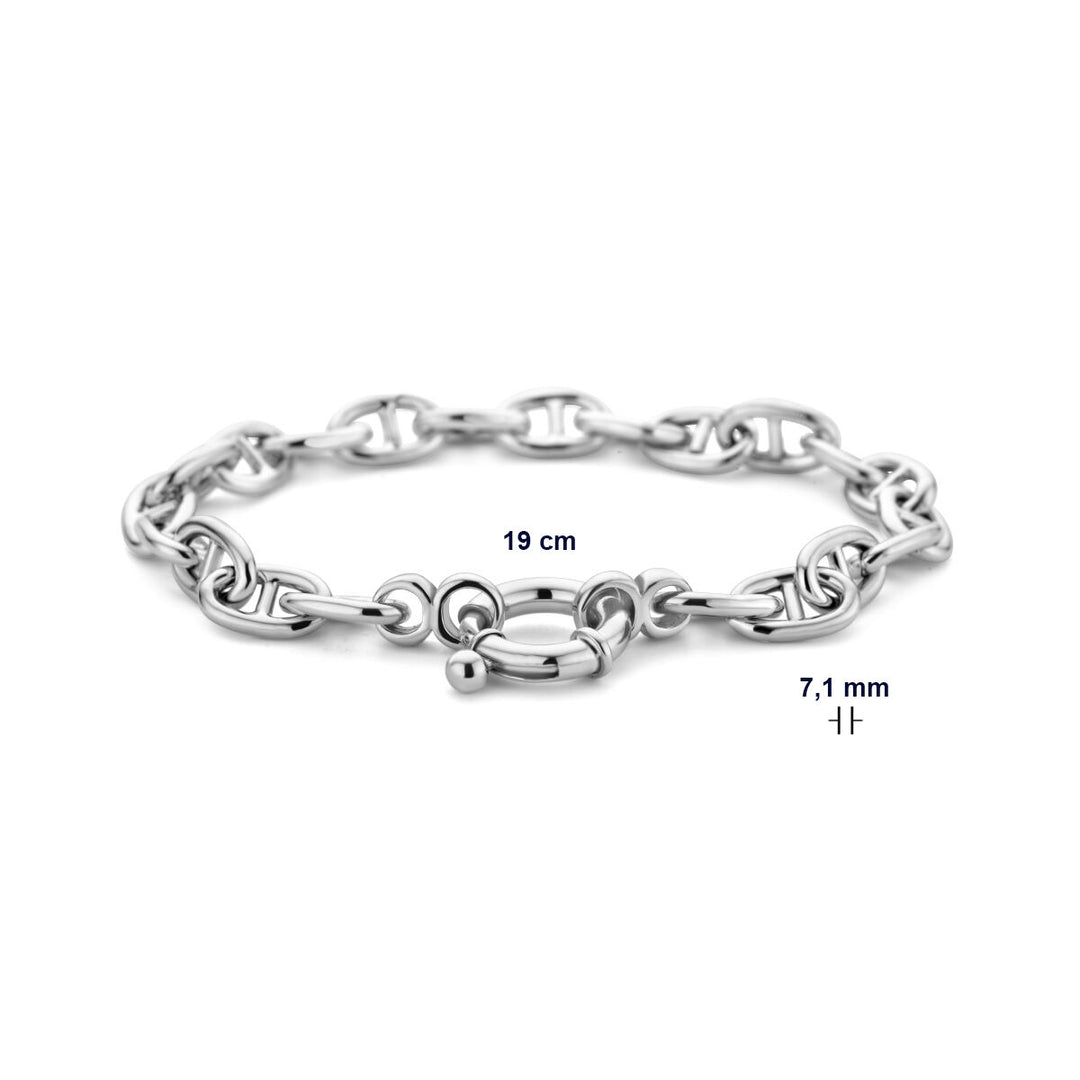 De Van der Kooij Collectie armband marine met groot springslot is een gerhodineerd zilveren sieraad van 19 cm lang en 7,1 mm breed, gemaakt van 925 zilver en gepresenteerd op een witte achtergrond.