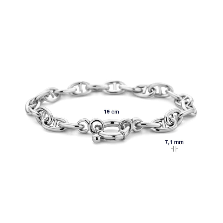 De Van der Kooij Collectie armband marine met groot springslot is een gerhodineerd zilveren sieraad van 19 cm lang en 7,1 mm breed, gemaakt van 925 zilver en gepresenteerd op een witte achtergrond.