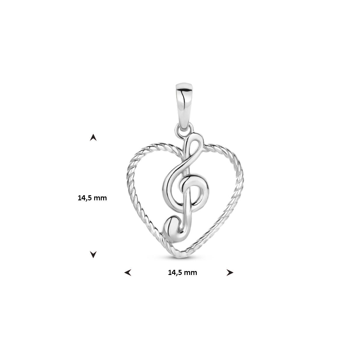 pendant heart and musical note silver rhodium plated