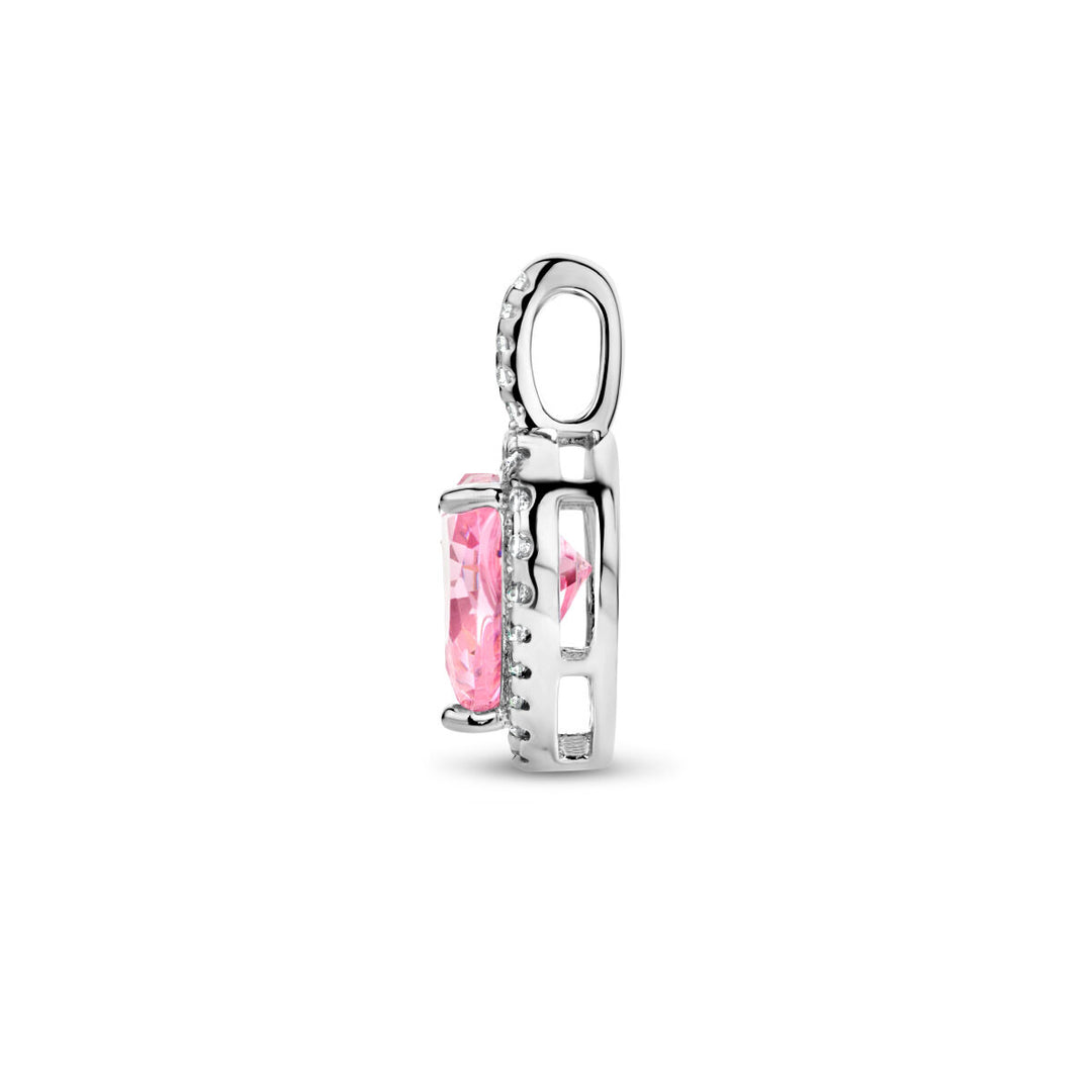 hanger hart wit en roze zirkonia halo zilver gerhodineerd