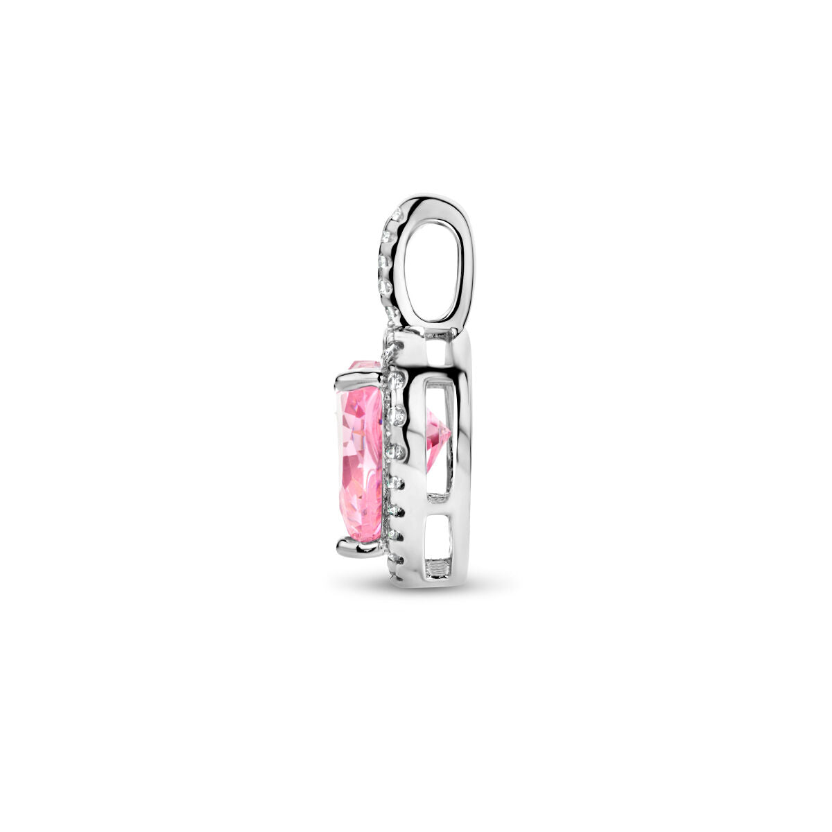 pendant heart white and pink zirconia halo silver rhodium plated