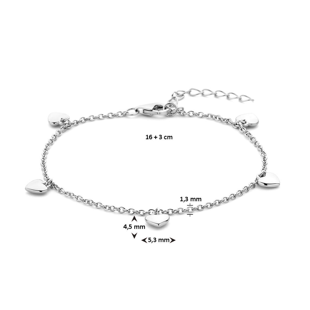 armband hartjes 16 + 3 cm zilver gerhodineerd