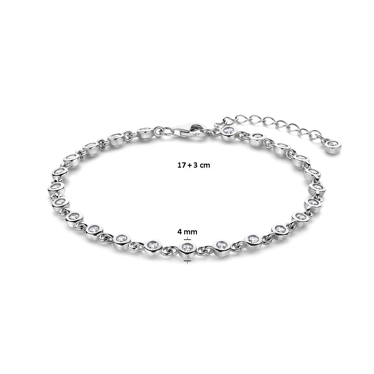 armband zirkonia 17 + 3 cm zilver gerhodineerd