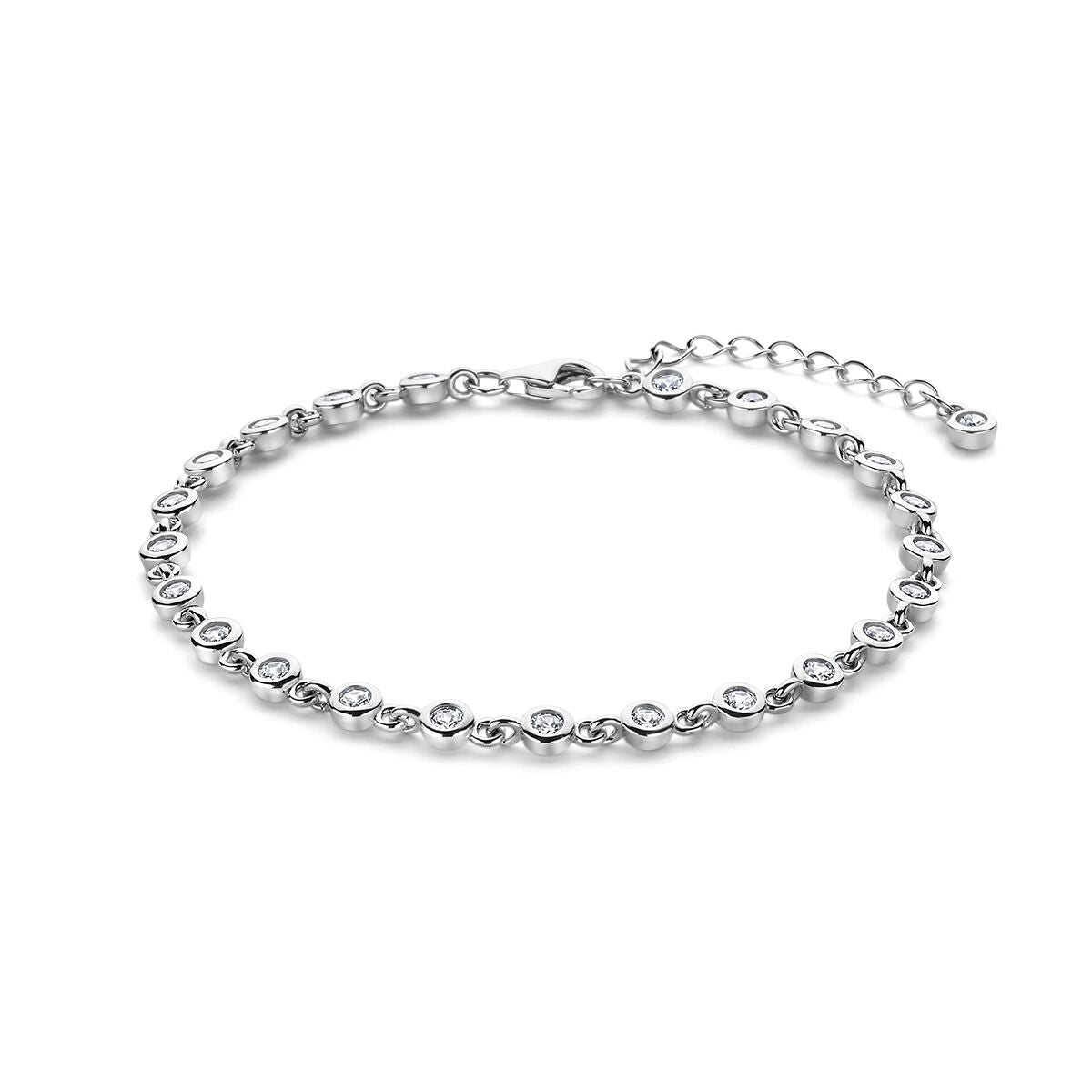 Zilveren gerhodineerde armband met zirkonia, verstelbaar van 17 tot 20 cm, met een delicate schakeling.