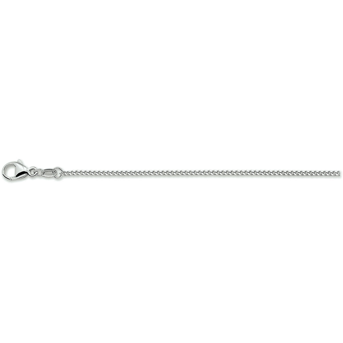 Een slanke, gerhodineerd zilveren armband gourmette 4-zijdes geslepen 1,4 mm (19 + 2 cm, heren lengte) van Van der Kooij Collectie, met een karabijnsluiting en sierlijke schakels, horizontaal weergegeven op een witte achtergrond.