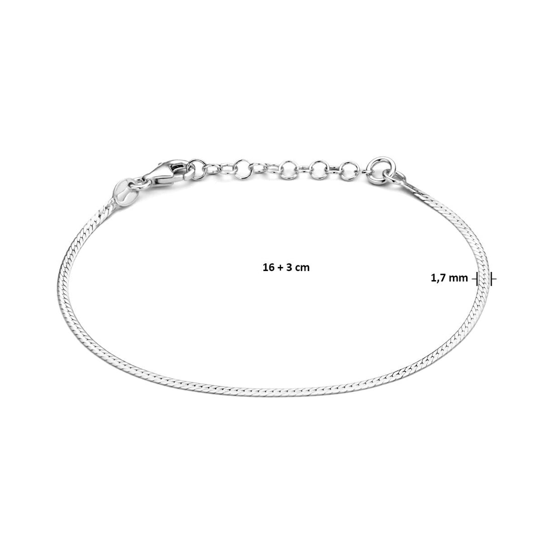 armband plat 1,7 mm 16 + 3 cm zilver gerhodineerd